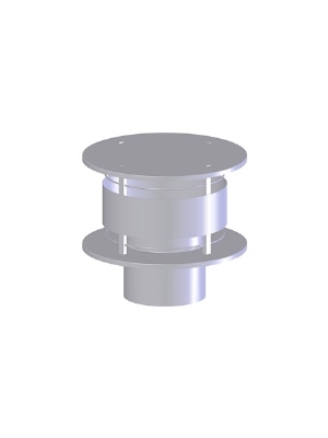 Trek, regenkap tbv. het door het dak voeren van een 130 mm afvoerpijp. Materiaal: blank aluminium.